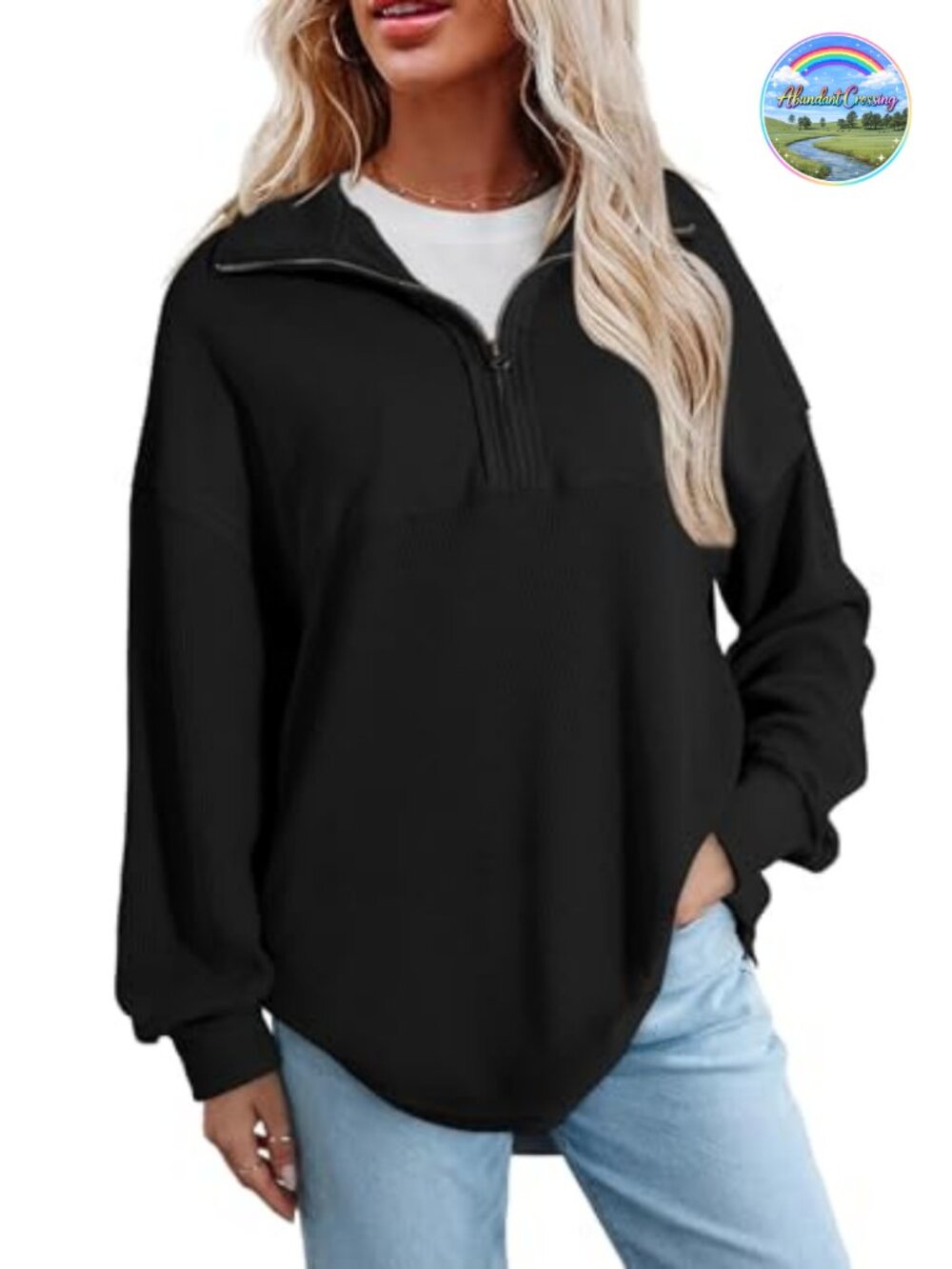 Women's Half Zip Pullover Sweatshirt Oversized Drop Shoulder Casual Fall Top